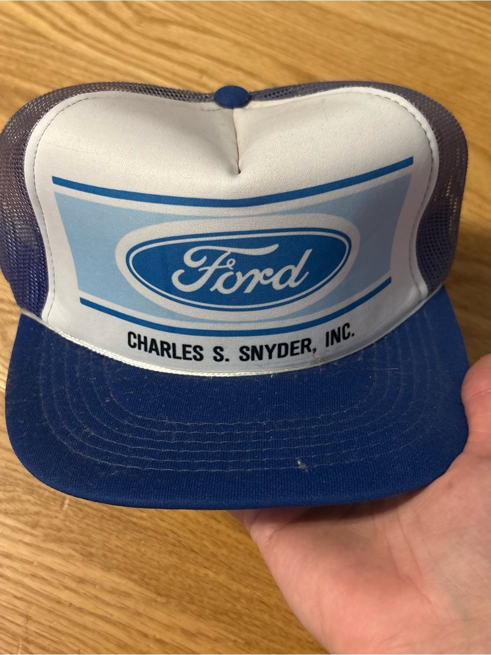 Vintage Ford Blue White Trucker Hat SnapBack Tractor Agriculture Farming